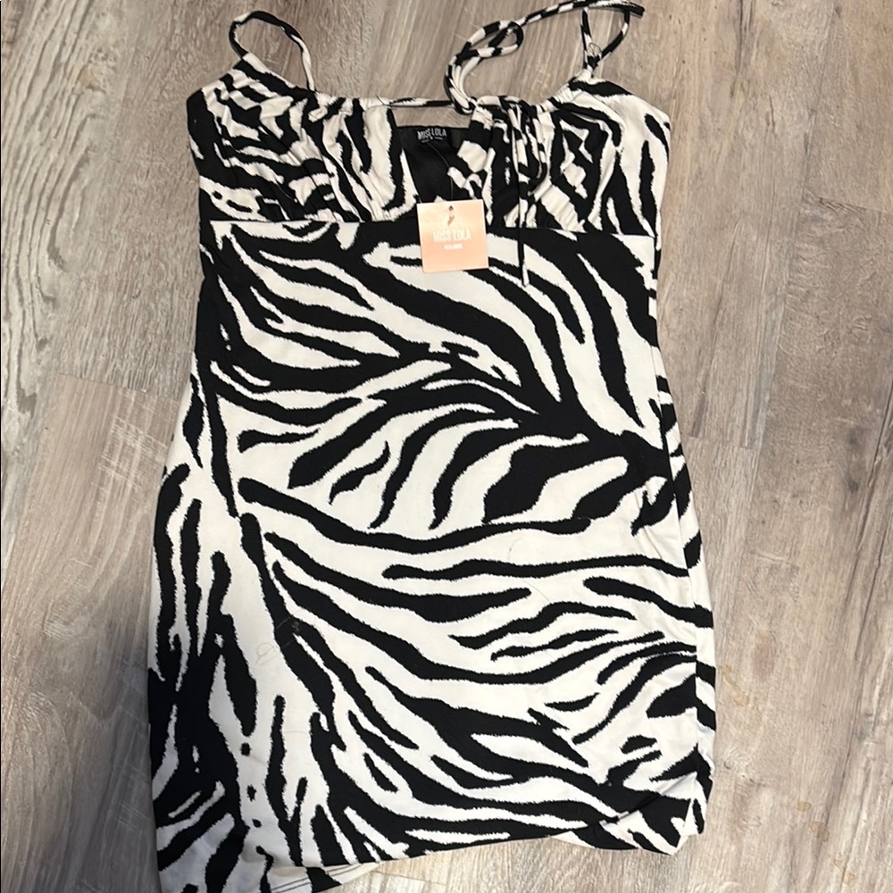 Miss Lola Black and White Slip Mini Dress